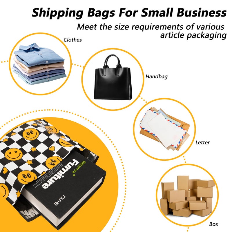 Vapulcio Poly Mailers 6x9 Inch 100 Pcs - Smiles Checkerboard Printed Shipping Bags, 2.4mil Thickness, Waterproof and Tear Resistant Mailing Envelopes, Self-Sealing Packaging Bags for Small Business - Image 5